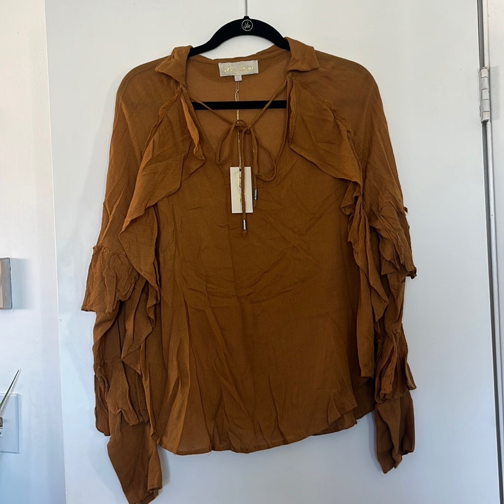 Anthropologie Love Sam Ruffled Tie Blouse